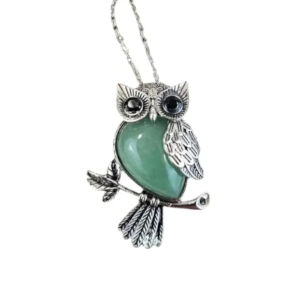 Green Aventurine Owl Pendant Necklace - Picture 1 of 10